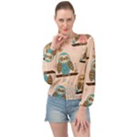 Seamless Pattern Owls Dream Cute Style Pajama Fabric Banded Bottom Chiffon Top
