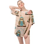 Seamless Pattern Owls Dream Cute Style Pajama Fabric Oversized Chiffon Top