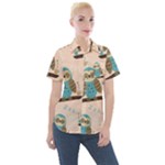 Seamless Pattern Owls Dream Cute Style Pajama Fabric Women s Short Sleeve Pocket Shirt