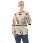 Seamless Pattern Owls Dream Cute Style Pajama Fabric Women s Long Sleeve Pocket Shirt