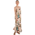 Seamless Pattern Owls Dream Cute Style Pajama Fabric Cami Maxi Ruffle Chiffon Dress