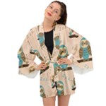 Seamless Pattern Owls Dream Cute Style Pajama Fabric Long Sleeve Kimono