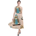 Seamless Pattern Owls Dream Cute Style Pajama Fabric Round Neck Boho Dress