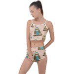 Seamless Pattern Owls Dream Cute Style Pajama Fabric Summer Cropped Co-Ord Set