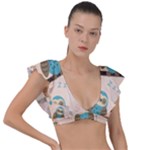 Seamless Pattern Owls Dream Cute Style Pajama Fabric Plunge Frill Sleeve Bikini Top