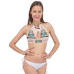 Seamless Pattern Owls Dream Cute Style Pajama Fabric Cross Front Halter Bikini Top