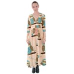 Seamless Pattern Owls Dream Cute Style Pajama Fabric Button Up Maxi Dress