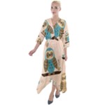 Seamless Pattern Owls Dream Cute Style Pajama Fabric Quarter Sleeve Wrap Front Maxi Dress