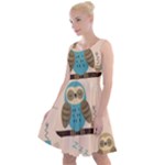 Seamless Pattern Owls Dream Cute Style Pajama Fabric Knee Length Skater Dress