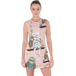 Seamless Pattern Owls Dream Cute Style Pajama Fabric Lace Up Front Bodycon Dress