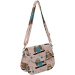 Seamless Pattern Owls Dream Cute Style Pajama Fabric Saddle Handbag