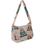 Seamless Pattern Owls Dream Cute Style Pajama Fabric Zip Up Shoulder Bag