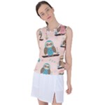 Seamless Pattern Owls Dream Cute Style Pajama Fabric Women s Sleeveless Sports Top