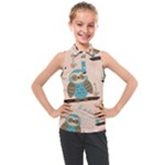 Seamless Pattern Owls Dream Cute Style Pajama Fabric Kids  Sleeveless Polo T-Shirt