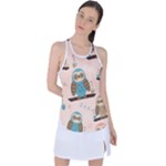 Seamless Pattern Owls Dream Cute Style Pajama Fabric Racer Back Mesh Tank Top