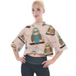 Seamless Pattern Owls Dream Cute Style Pajama Fabric Mock Neck T-Shirt