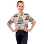 Seamless Pattern Owls Dream Cute Style Pajama Fabric Kids Mock Neck T-Shirt
