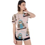 Seamless Pattern Owls Dream Cute Style Pajama Fabric Perpetual Short Sleeve T-Shirt