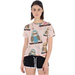 Seamless Pattern Owls Dream Cute Style Pajama Fabric Open Back Sport T-Shirt