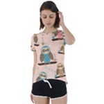 Seamless Pattern Owls Dream Cute Style Pajama Fabric Short Sleeve Open Back T-Shirt
