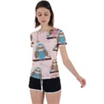 Seamless Pattern Owls Dream Cute Style Pajama Fabric Back Circle Cutout Sports T-Shirt
