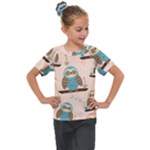 Seamless Pattern Owls Dream Cute Style Pajama Fabric Kids  Mesh Piece T-Shirt