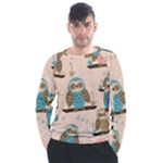 Seamless Pattern Owls Dream Cute Style Pajama Fabric Men s Long Sleeve Raglan T-Shirt