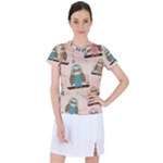 Seamless Pattern Owls Dream Cute Style Pajama Fabric Women s Sports Top