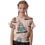 Seamless Pattern Owls Dream Cute Style Pajama Fabric Kids  Cut Out Flutter Sleeves