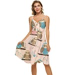 Seamless Pattern Owls Dream Cute Style Pajama Fabric Sleeveless Tie Front Chiffon Dress