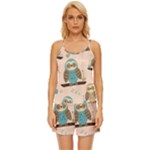 Seamless Pattern Owls Dream Cute Style Pajama Fabric Satin Pajama Short Set