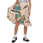 Seamless Pattern Owls Dream Cute Style Pajama Fabric Kids  Ruffle Flared Wrap Midi Skirt