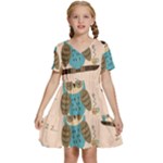 Seamless Pattern Owls Dream Cute Style Pajama Fabric Kids  Short Sleeve Tiered Mini Dress