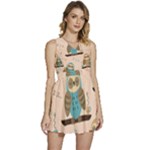 Seamless Pattern Owls Dream Cute Style Pajama Fabric Sleeveless High Waist Mini Dress