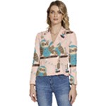 Seamless Pattern Owls Dream Cute Style Pajama Fabric Women s Long Sleeve Revers Collar Cropped Jacket