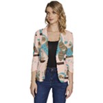 Seamless Pattern Owls Dream Cute Style Pajama Fabric Women s One-Button 3/4 Sleeve Short Jacket