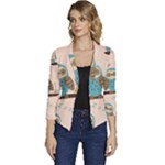 Seamless Pattern Owls Dream Cute Style Pajama Fabric Women s Casual 3/4 Sleeve Spring Jacket
