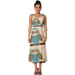 Seamless Pattern Owls Dream Cute Style Pajama Fabric Tie-Strap Tiered Midi Chiffon Dress