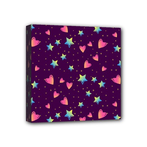 Colorful Stars Hearts Seamless Vector Pattern Mini Canvas 4  x 4  (Stretched) from ArtsNow.com