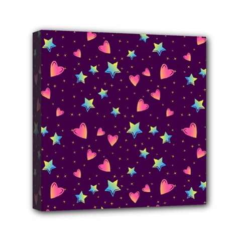 Colorful Stars Hearts Seamless Vector Pattern Mini Canvas 6  x 6  (Stretched) from ArtsNow.com