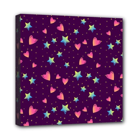 Colorful Stars Hearts Seamless Vector Pattern Mini Canvas 8  x 8  (Stretched) from ArtsNow.com