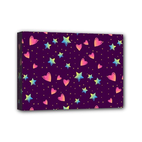 Colorful Stars Hearts Seamless Vector Pattern Mini Canvas 7  x 5  (Stretched) from ArtsNow.com