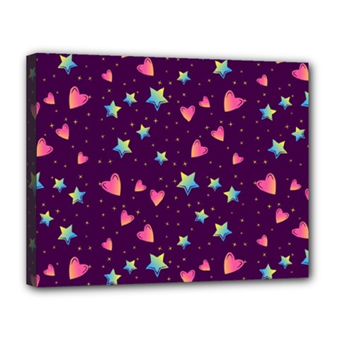 Colorful Stars Hearts Seamless Vector Pattern Canvas 14  x 11  (Stretched) from ArtsNow.com