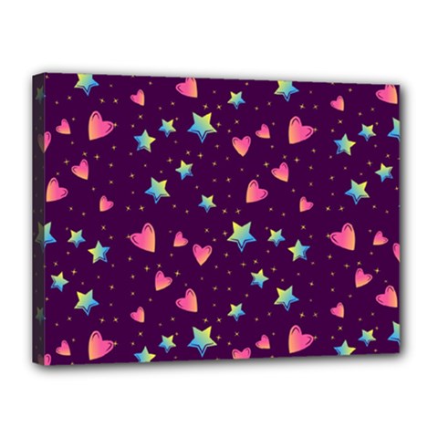 Colorful Stars Hearts Seamless Vector Pattern Canvas 16  x 12  (Stretched) from ArtsNow.com