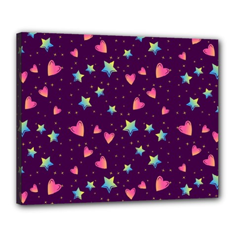 Colorful Stars Hearts Seamless Vector Pattern Canvas 20  x 16  (Stretched) from ArtsNow.com