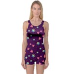 Colorful Stars Hearts Seamless Vector Pattern One Piece Boyleg Swimsuit