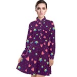 Colorful Stars Hearts Seamless Vector Pattern Long Sleeve Chiffon Shirt Dress
