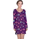 Colorful Stars Hearts Seamless Vector Pattern Long Sleeve Nightdress