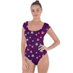 Colorful Stars Hearts Seamless Vector Pattern Short Sleeve Leotard 
