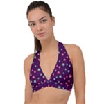 Colorful Stars Hearts Seamless Vector Pattern Halter Plunge Bikini Top